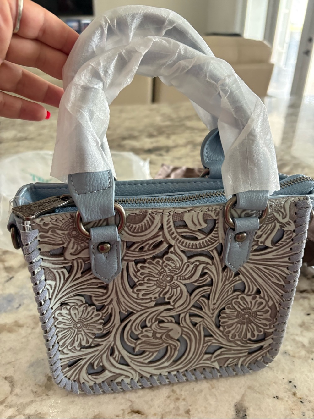 Trinity Ranch Floral Laser-Cut Leather Top-Handle Bag